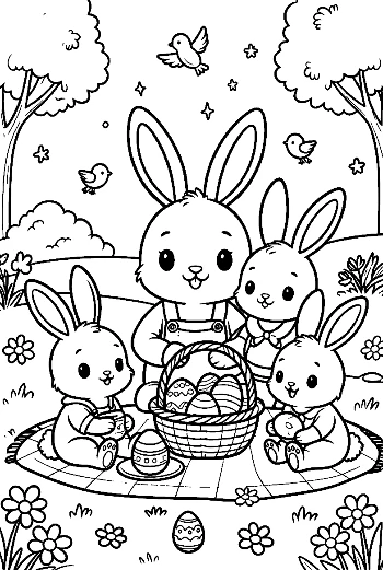 Bunny Family Picnic in a Sunny Meadow Printable