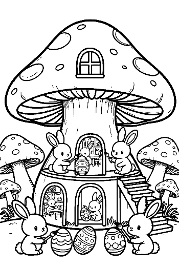 Bunny Friends Celebrating at Mushroom Village Printable