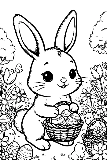 Cuddly Easter Bunny Holding a Wicker Basket Printable