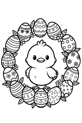 Cute Fluffy Chick Peeking Through Easter Egg Frame Printable
