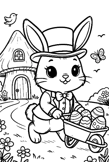Dapper Easter Bunny Carrying Baskets of Eggs Printable