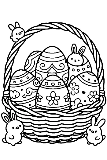 Easter Basket Overflowing with Patterned Eggs and Birds Printable