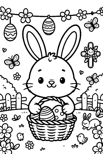 Easter Bunny Holding Decorated Egg in Nature Printable