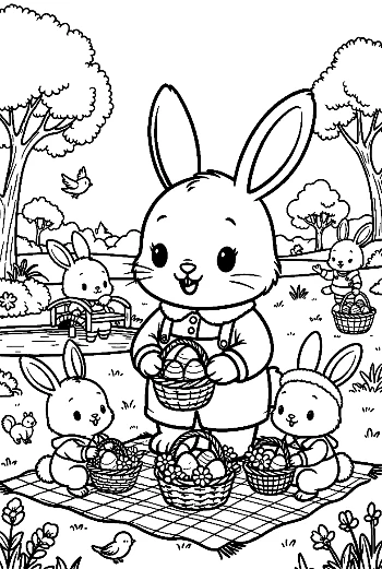 Easter Bunny Setting Up a Garden Picnic Printable
