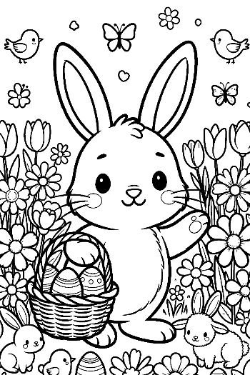 Playful Bunny Dancing in Flower Field Printable