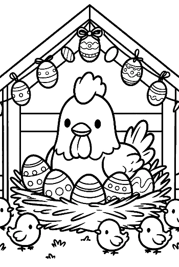 Proud Hen in the Coop with Her Easter Egg Nest Printable