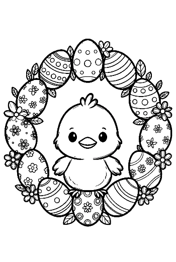 Sweet Easter Chick Surrounded by a Floral Egg Ring Printable