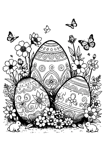 Three Ornate Easter Eggs with Spring Flowers Printable