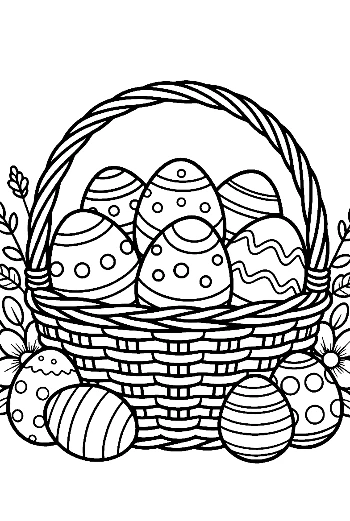 Woven Easter Basket with Floral Decorations and Eggs Printable
