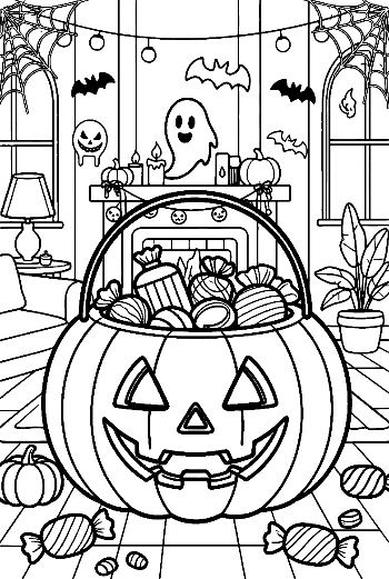 Festive Halloween Pumpkin Bucket Loaded with Candies Printable