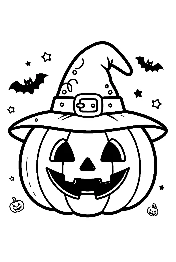 Grinning Halloween Pumpkin with a Pointed Witch Hat Printable