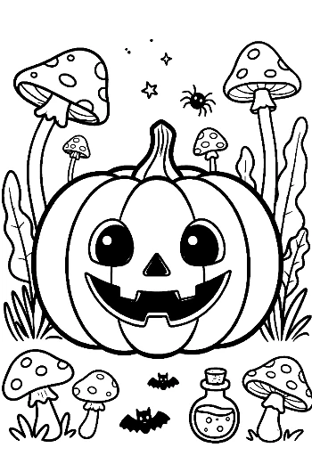 Happy Jack-O-Lantern in a Haunted Forest Clearing Printable