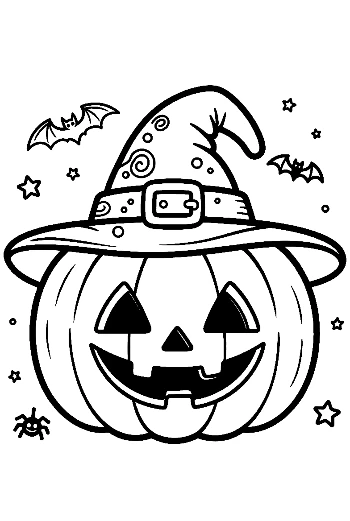 Jack-O-Lantern Wearing a Starry Witch Hat Printable