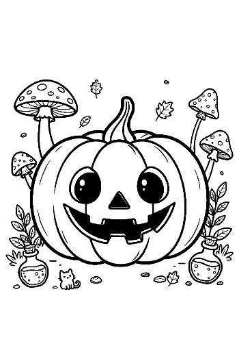 Spooky Jack-O-Lantern Surrounded by Magic Mushrooms Printable