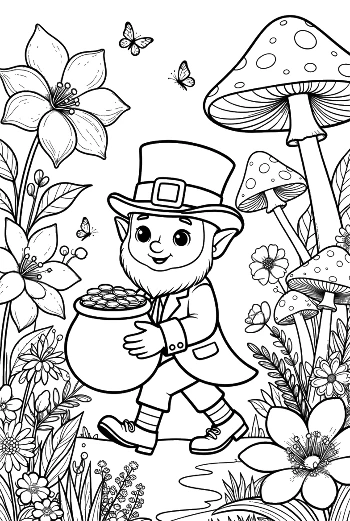Cute Leprechaun Boy Holding a Clover Gold Pot Printable