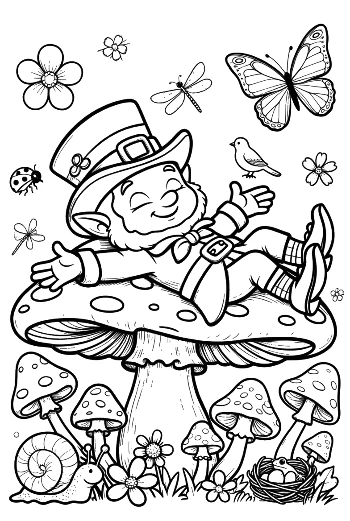Lazy Leprechaun Resting on a Large Toadstool Printable