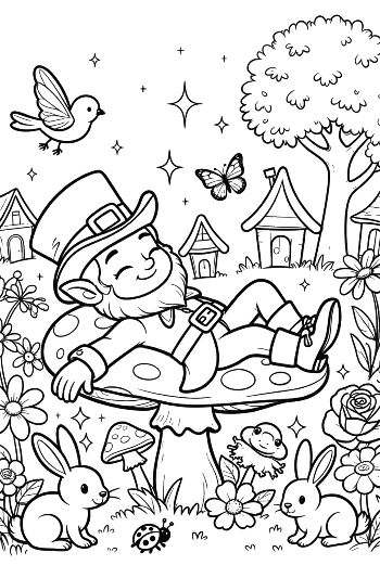 Leprechaun Watching Butterflies in a Fantasy Garden Printable