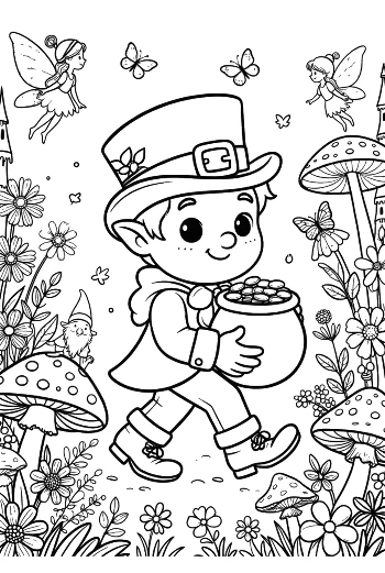 Little Leprechaun Finding Gold Coins Under a Tree Printable