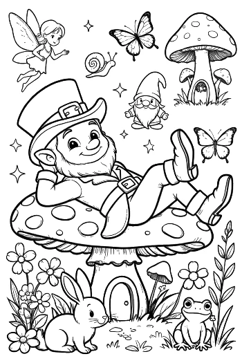 St. Paddy's Leprechaun Relaxing with Garden Bunnies Printable
