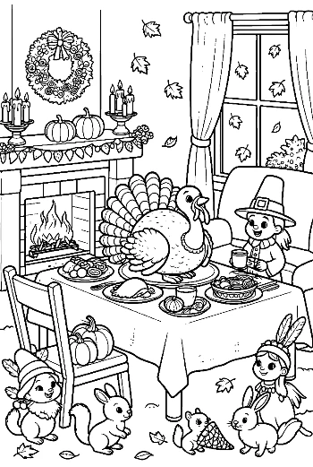 Thanksgiving Turkey Feast Served on a Festive Table Printable