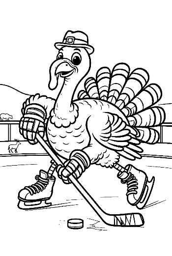 Turkey Athlete Playing Hockey on a Frozen Pond Printable