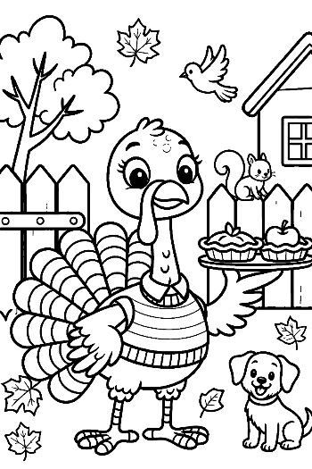Turkey Wearing a Scarf Walking in the Fall Park Printable