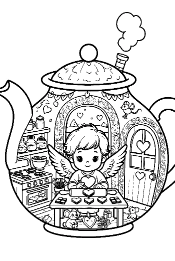 Download Hearts Cupids to Color Printable