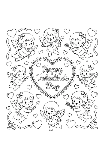Simple Happy Valentine's Day Heart Design for Kids Easy Coloring Page Printable