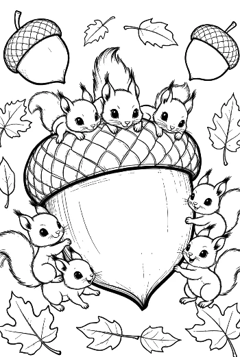 Cute Leaves & Acorns Coloring Sheet Printable