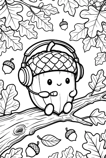 Leaves Acorns Coloring Page Printable