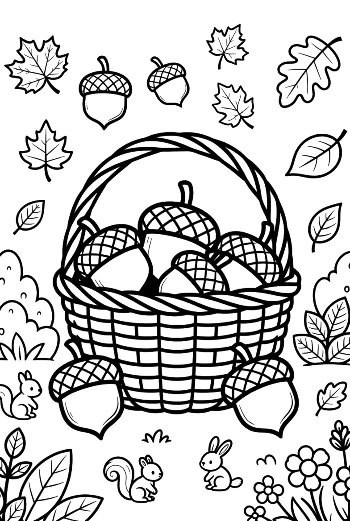 Leaves and Acorns to Color Printable