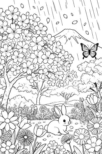 Butterfly Fluttering Over Wet Garden Flowers Printable