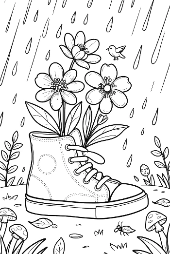 Easy Flowers Rain to Color Printable