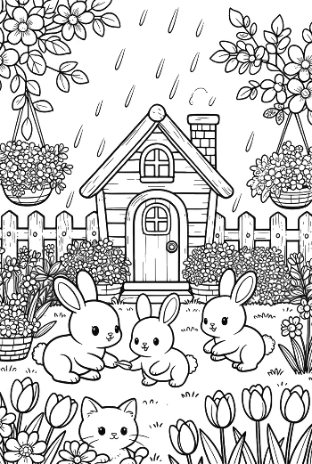 Flowers Rain Coloring Sheet Printable