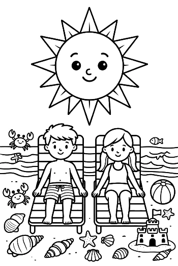 Cute Beach Sun Coloring Sheet Printable