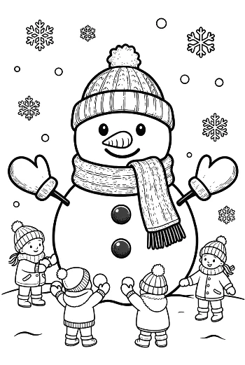 Easy Snowman Snowflakes Coloring Page Printable