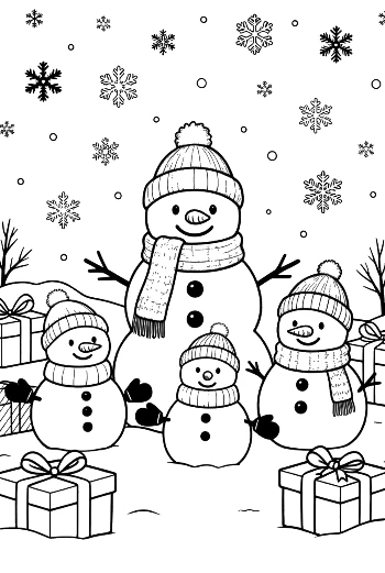 Snowman Snowflakes Coloring Page Printable