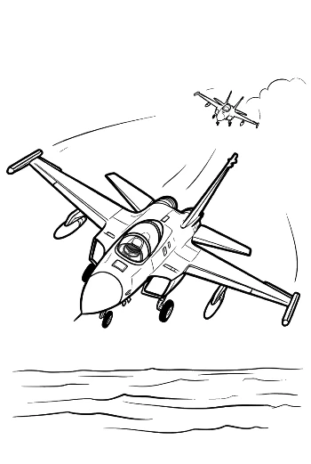 Action-Packed Scene of Jets Flying Over the Sea Printable