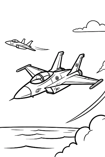Fighter Jet Flying Low Over the Ocean Surface Printable