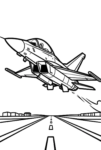Fighter Jet Taking Off from a Long Airport Runway Printable