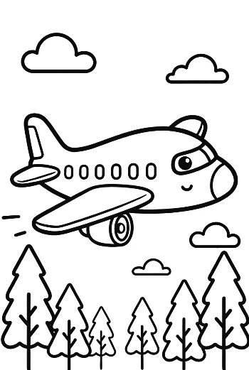 Friendly Commercial Jet Flying Over a Mountain Forest Printable