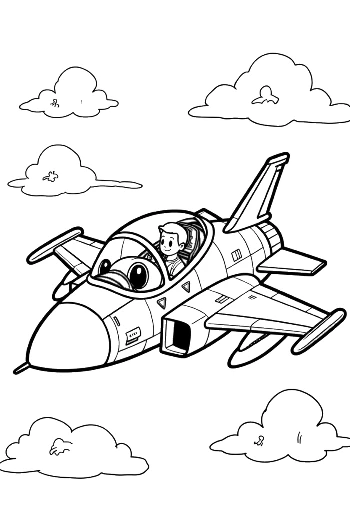 Small Smiling Cartoon Jet Plane Flying in the Clouds Printable