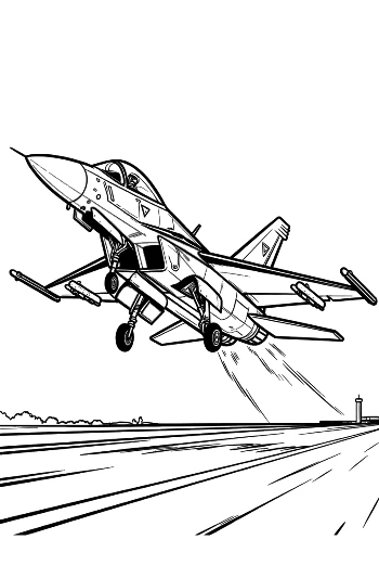 Tactical Air Force Jet Accelerating on the Tarmac Printable