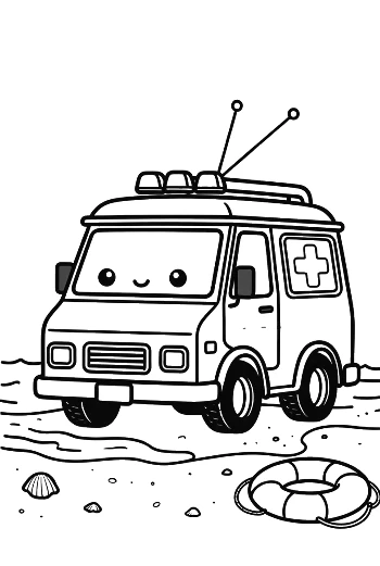 Adorable Toy Rescue Van Playing by the Ocean Shore Printable