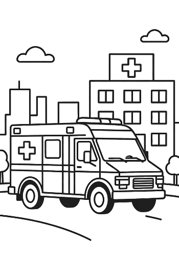 Ambulance Rescue Vehicle Arriving at the Medical Center Printable