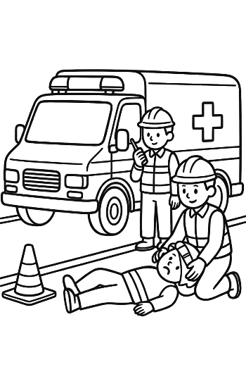 First Responders Providing Aid Next to a Rescue Vehicle Printable