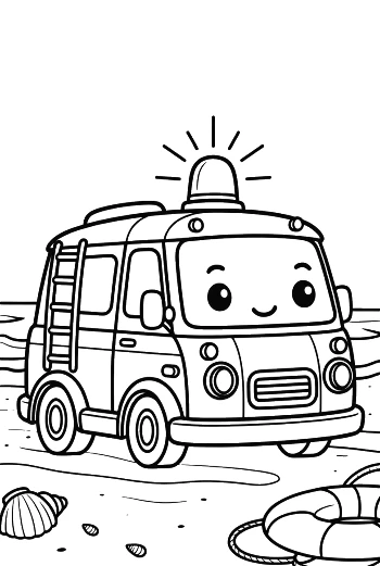 Friendly Little Rescue Van Character with a Siren Printable