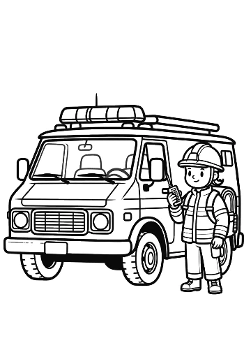 Heroic Rescue Worker Posing with a Medical Van Printable