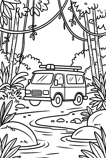 Off-Road Emergency Van Deep Inside the Tropical Wild Printable