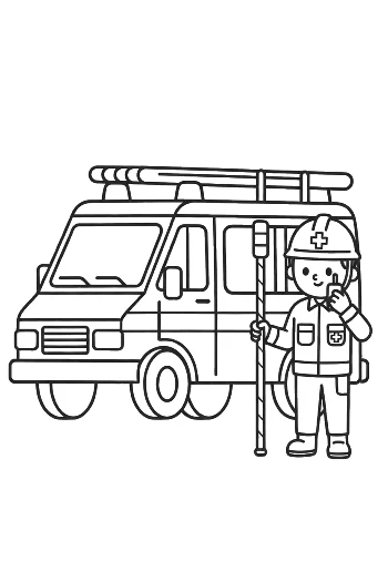 Rescue Personnel Standing Ready with Their Equipment Van Printable